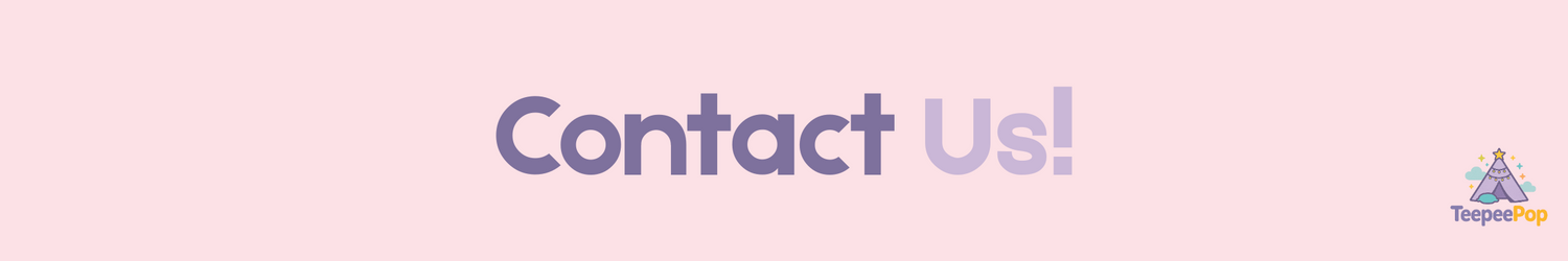 Contact Us banner with charming teepee illustrations and soft pastel tones, inviting customers to reach out for event inquiries and bookings with Teepee Pop.