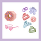Kids Mid-Tier Party Pack which includes donut favour box, sunnies, hair band, scrunchie and clips