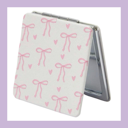 Kids Compact Mirror with Bow Design. Perfect for glamping party favours.